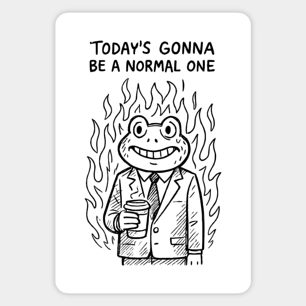 Today’s Gonna Be a Normal One – Chaos Frog in Suit Coffee Meme Design Magnet by Designed By Marty